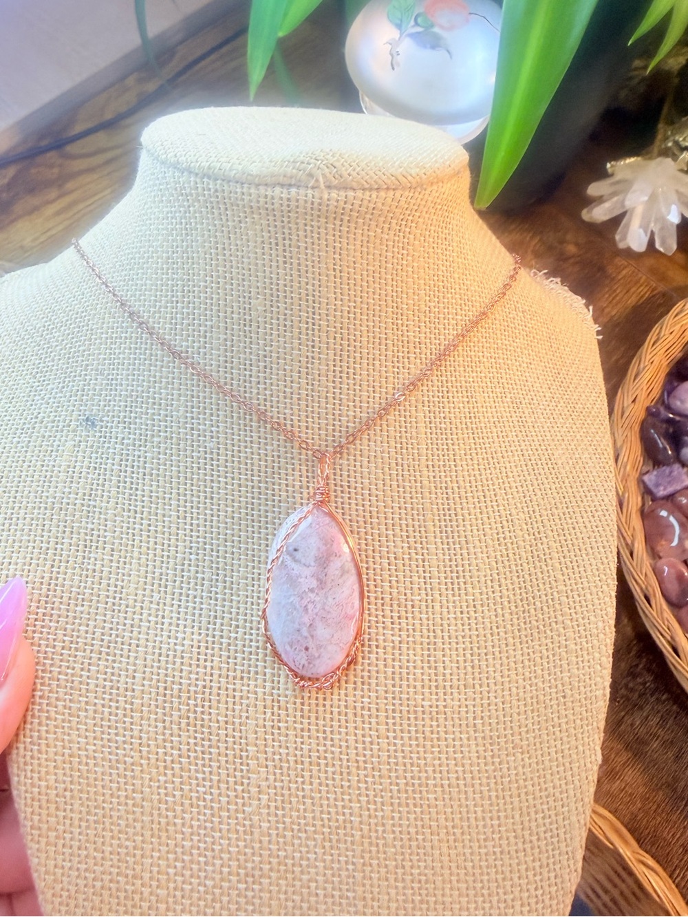 Pink jasper Crystal necklace